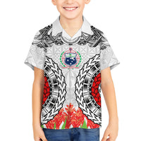 Samoa Siapo Ula Fala Family Matching Short Sleeve Bodycon Dress and Hawaiian Shirt With Ginger Plant White Color LT03 Son's Shirt White - Polynesian Pride