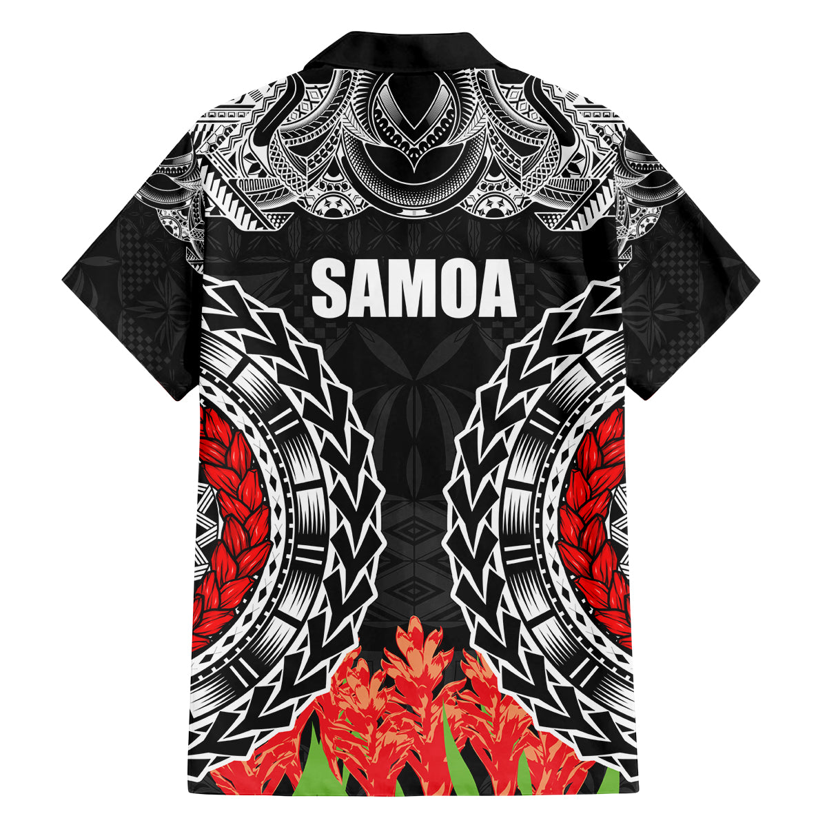 Samoa Siapo Ula Fala Family Matching Puletasi and Hawaiian Shirt With Ginger Plant Black Color LT03 - Polynesian Pride