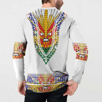 Haiti Flag Traditional Dashiki Button Sweatshirt White Color - Polynesian Pride