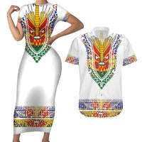 Haiti Flag Traditional Dashiki Couples Matching Short Sleeve Bodycon Dress and Hawaiian Shirt White Color LT03 White - Polynesian Pride