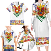 Haiti Flag Traditional Dashiki Family Matching Long Sleeve Bodycon Dress and Hawaiian Shirt White Color LT03 - Polynesian Pride