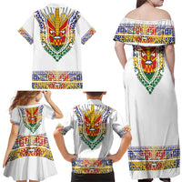 Haiti Flag Traditional Dashiki Family Matching Off Shoulder Maxi Dress and Hawaiian Shirt White Color LT03 - Polynesian Pride