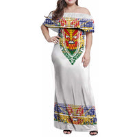 Haiti Flag Traditional Dashiki Family Matching Off Shoulder Maxi Dress and Hawaiian Shirt White Color LT03 Mom's Dress White - Polynesian Pride
