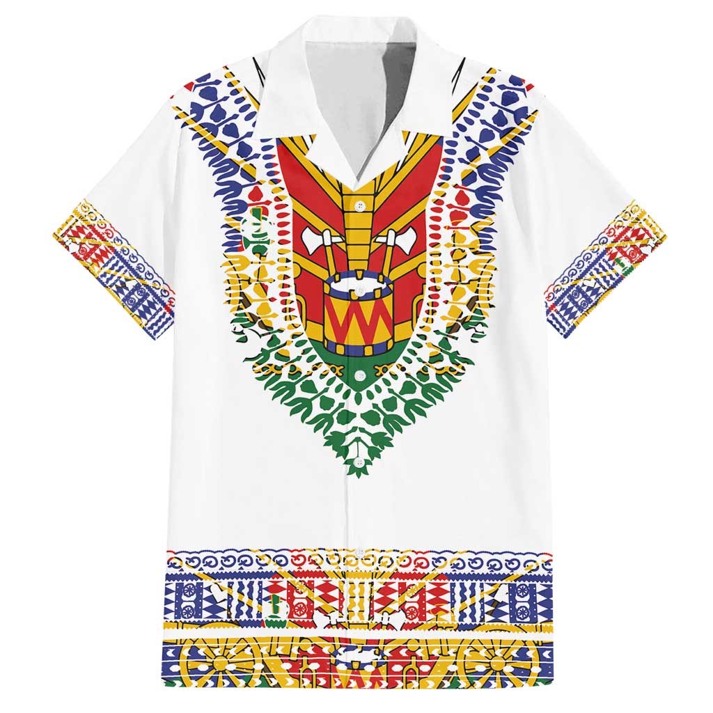 Haiti Flag Traditional Dashiki Family Matching Off Shoulder Short Dress and Hawaiian Shirt White Color LT03 Dad's Shirt - Short Sleeve White - Polynesian Pride