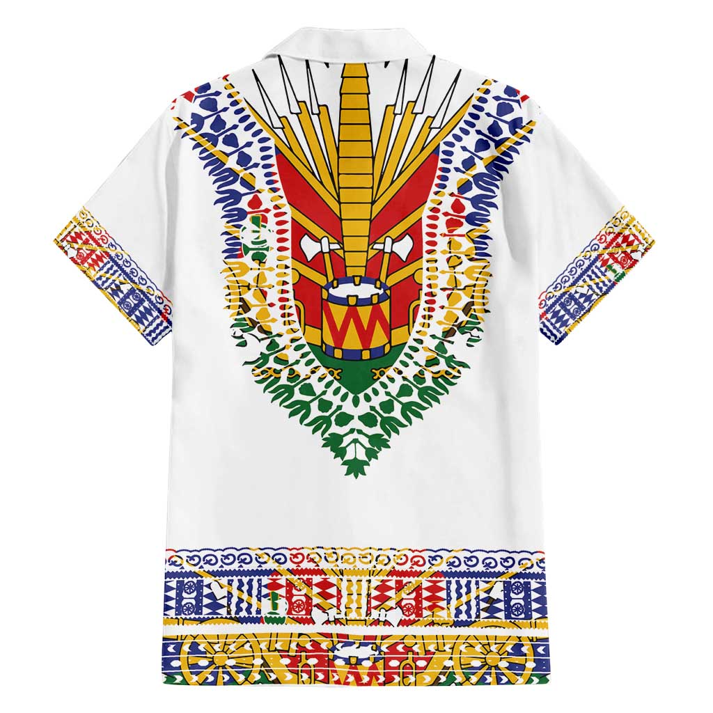 Haiti Flag Traditional Dashiki Family Matching Off Shoulder Short Dress and Hawaiian Shirt White Color LT03 - Polynesian Pride