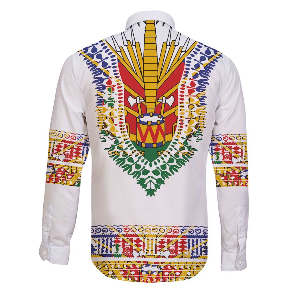 Haiti Flag Traditional Dashiki Family Matching Off Shoulder Short Dress and Hawaiian Shirt White Color LT03 - Polynesian Pride