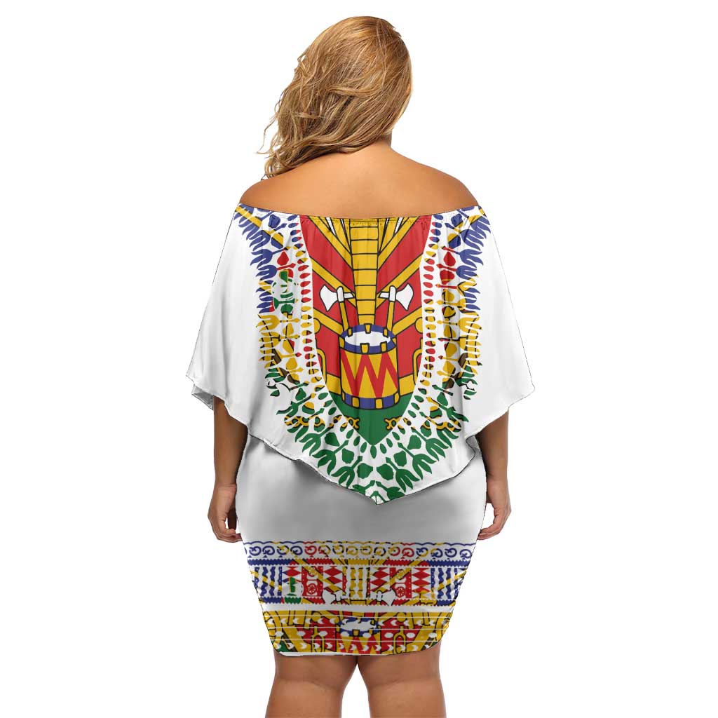 Haiti Flag Traditional Dashiki Family Matching Off Shoulder Short Dress and Hawaiian Shirt White Color LT03 - Polynesian Pride
