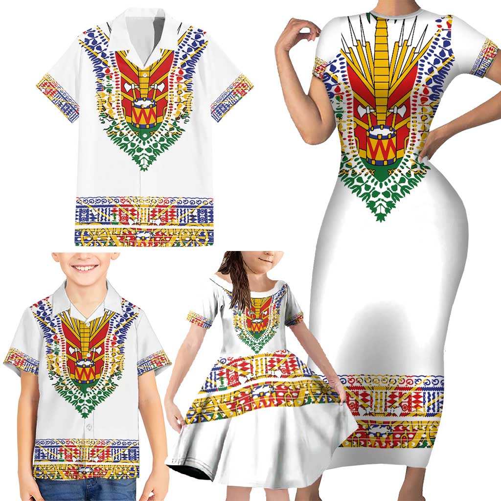 Haiti Flag Traditional Dashiki Family Matching Short Sleeve Bodycon Dress and Hawaiian Shirt White Color LT03 - Polynesian Pride