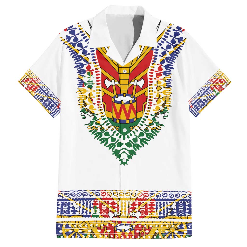 Haiti Flag Traditional Dashiki Family Matching Short Sleeve Bodycon Dress and Hawaiian Shirt White Color LT03 Dad's Shirt - Short Sleeve White - Polynesian Pride