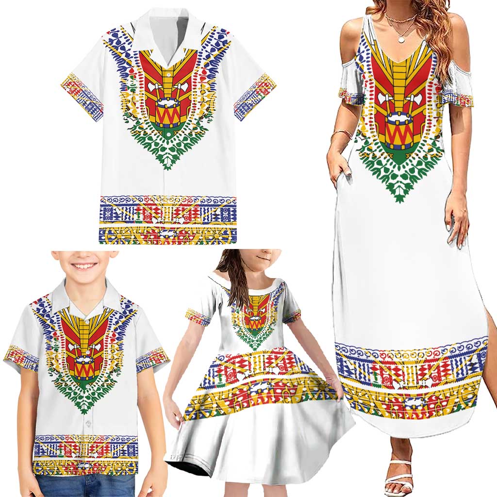 Haiti Flag Traditional Dashiki Family Matching Summer Maxi Dress and Hawaiian Shirt White Color LT03 - Polynesian Pride