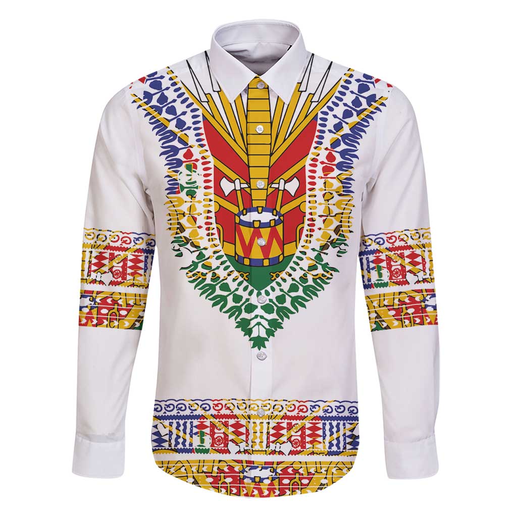 Haiti Flag Traditional Dashiki Family Matching Summer Maxi Dress and Hawaiian Shirt White Color LT03 Dad's Shirt - Long Sleeve White - Polynesian Pride
