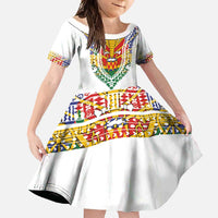 Haiti Flag Traditional Dashiki Family Matching Tank Maxi Dress and Hawaiian Shirt White Color LT03 Daughter's Dress White - Polynesian Pride