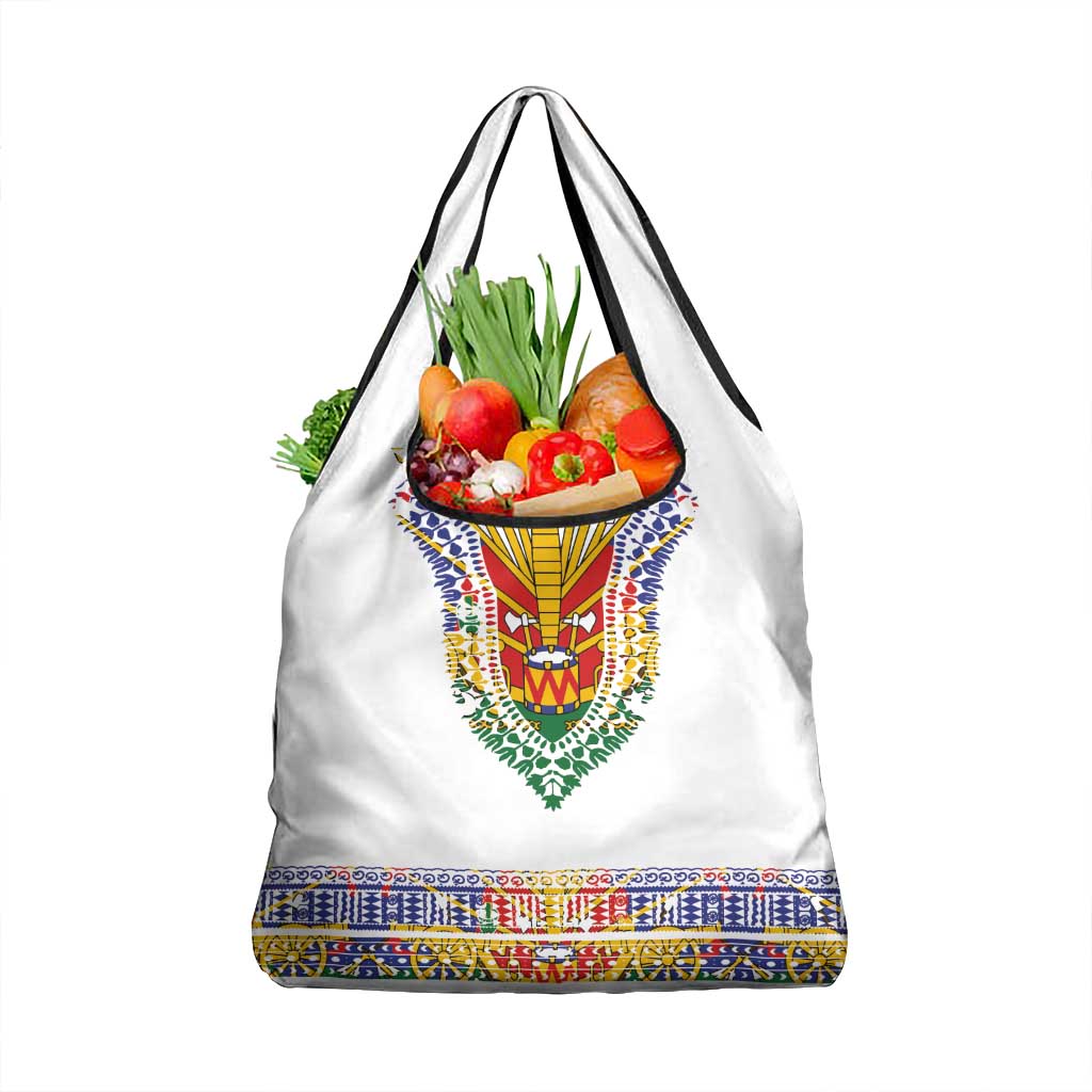 Haiti Flag Traditional Dashiki Grocery Bag White Color LT03 1-pack One Size White - Polynesian Pride