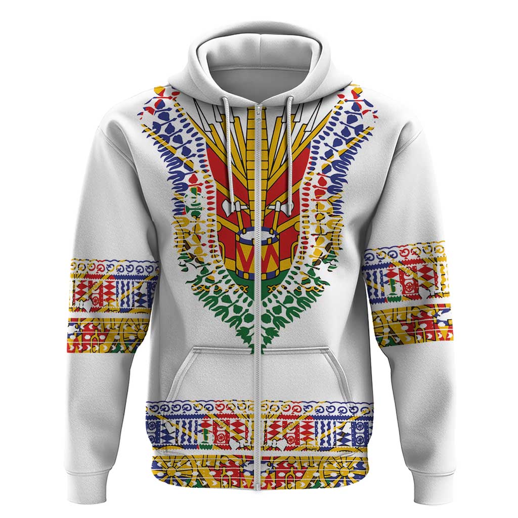 Haiti Flag Traditional Dashiki Hoodie White Color LT03 Zip Hoodie White - Polynesian Pride