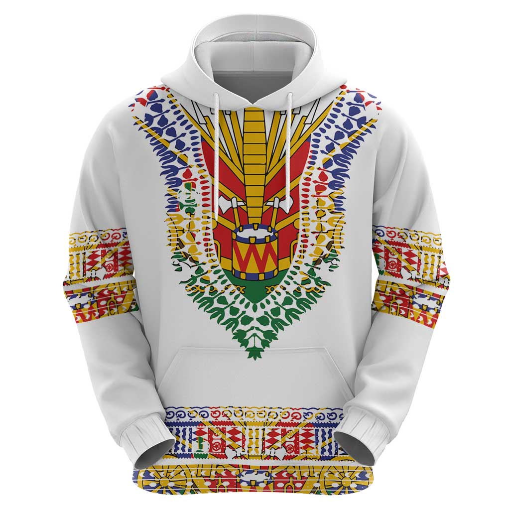 Haiti Flag Traditional Dashiki Hoodie White Color LT03 - Polynesian Pride