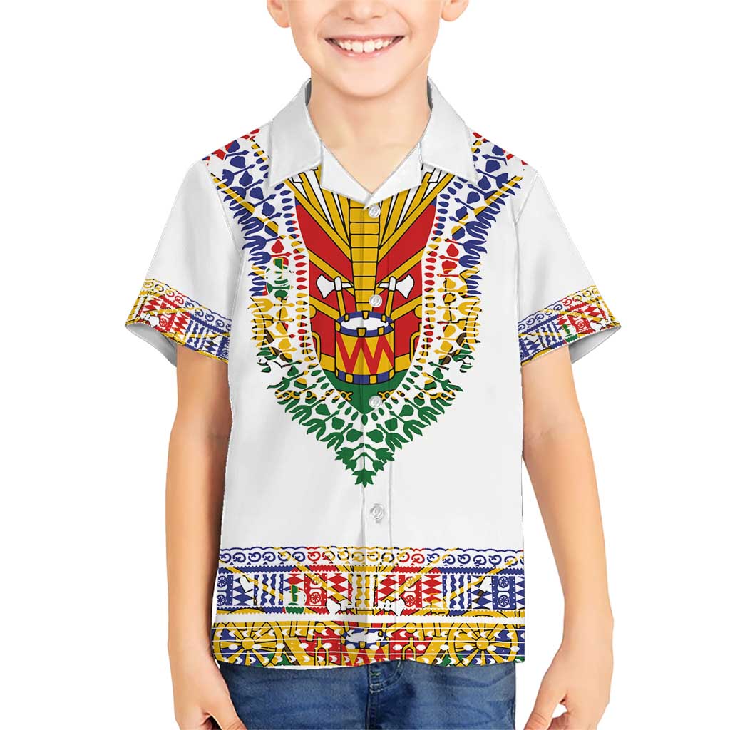 Haiti Flag Traditional Dashiki Kid Hawaiian Shirt White Color LT03 Kid White - Polynesian Pride