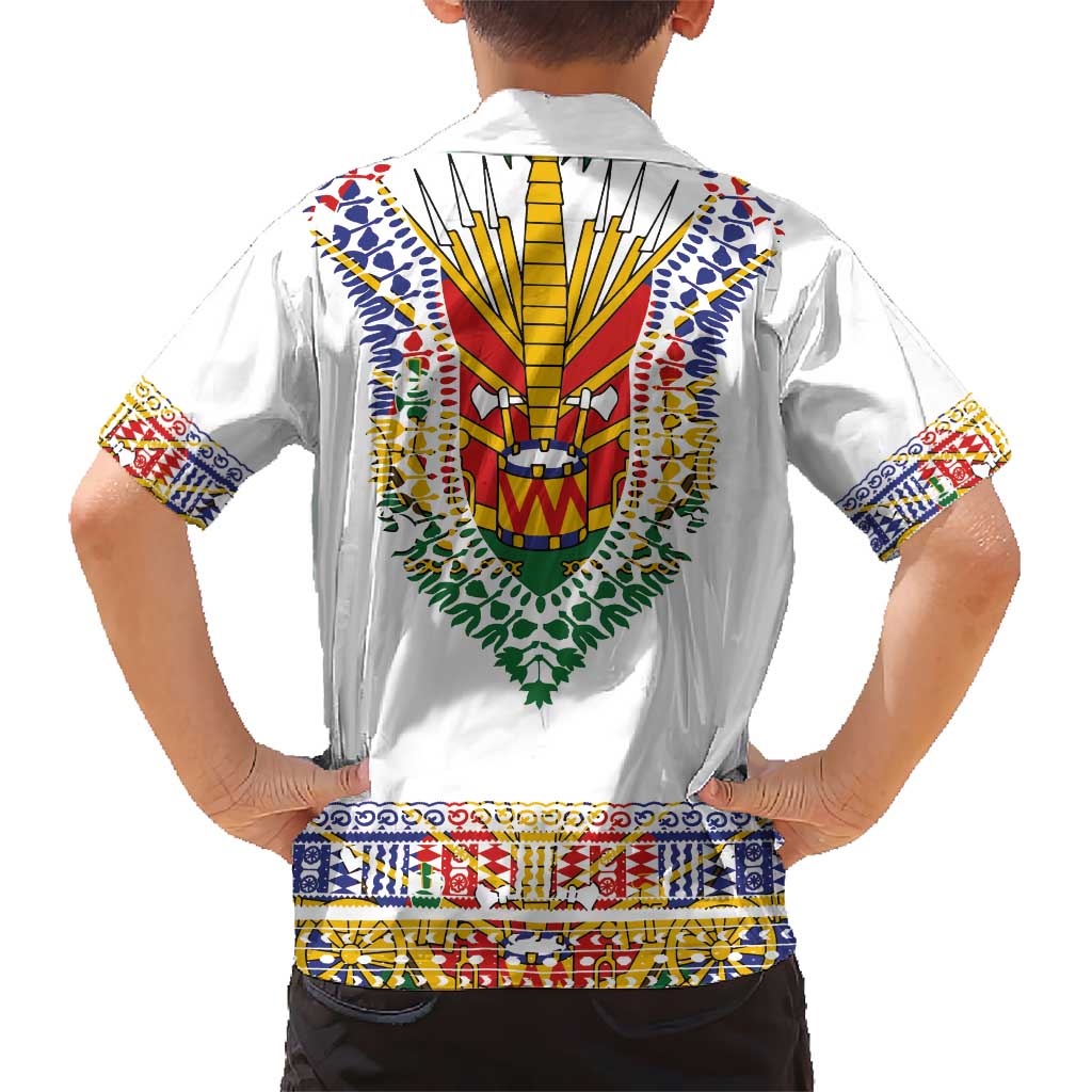Haiti Flag Traditional Dashiki Kid Hawaiian Shirt White Color LT03 - Polynesian Pride