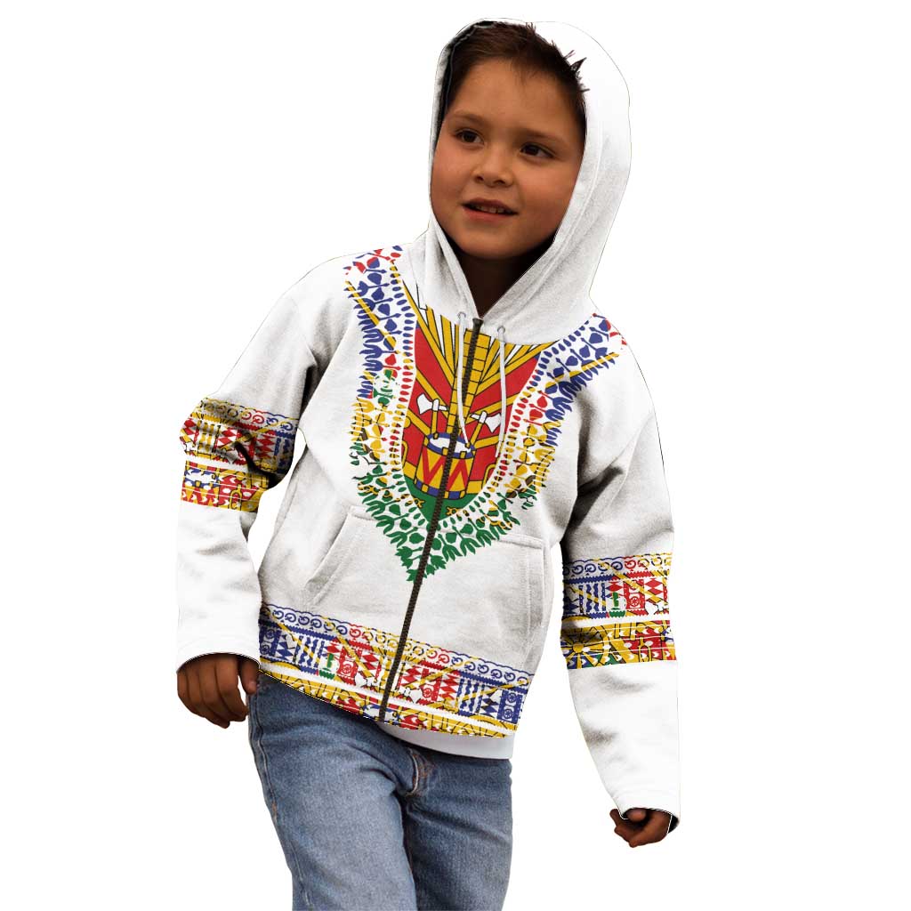 Haiti Flag Traditional Dashiki Kid Hoodie White Color LT03 - Polynesian Pride