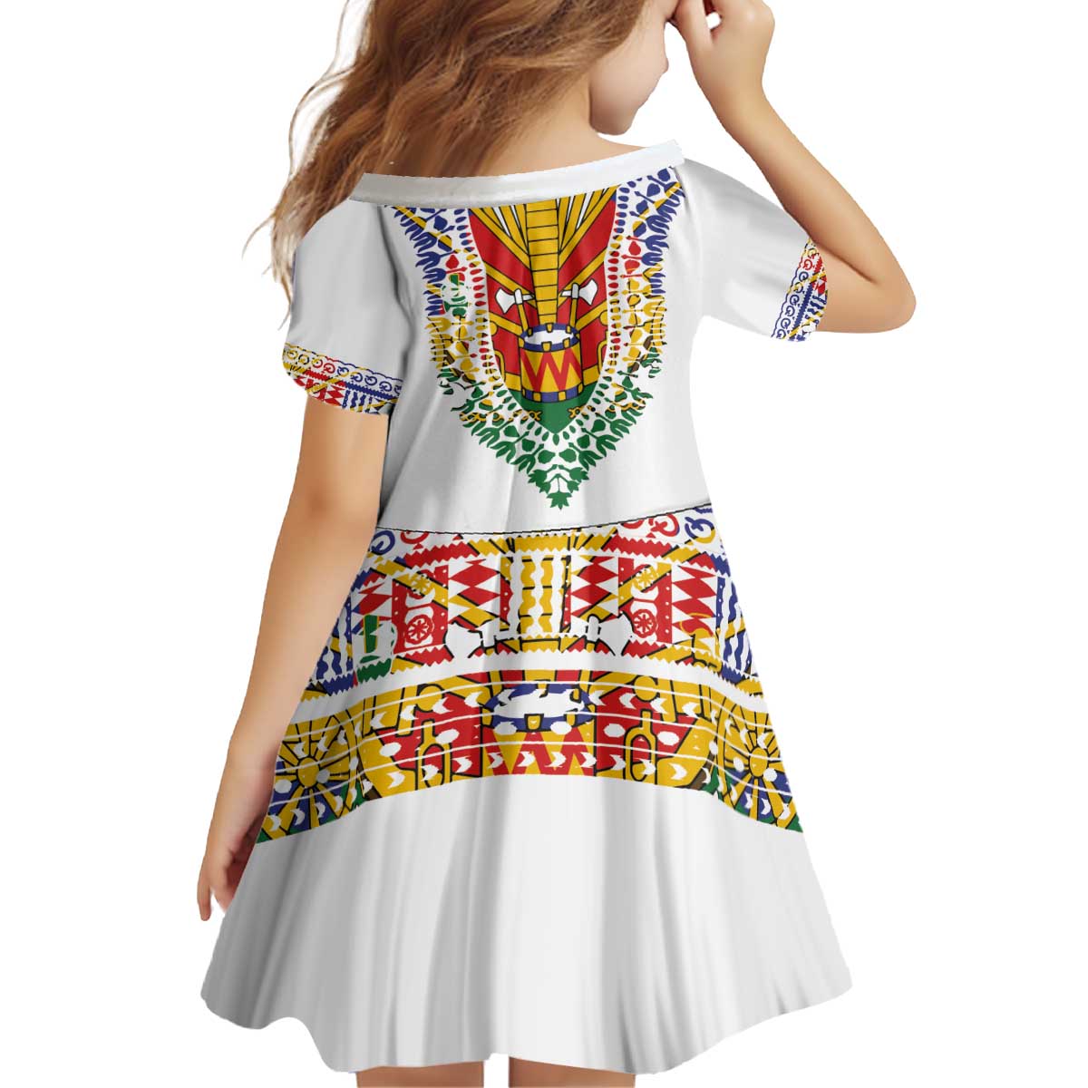 Haiti Flag Traditional Dashiki Kid Short Sleeve Dress White Color - Polynesian Pride