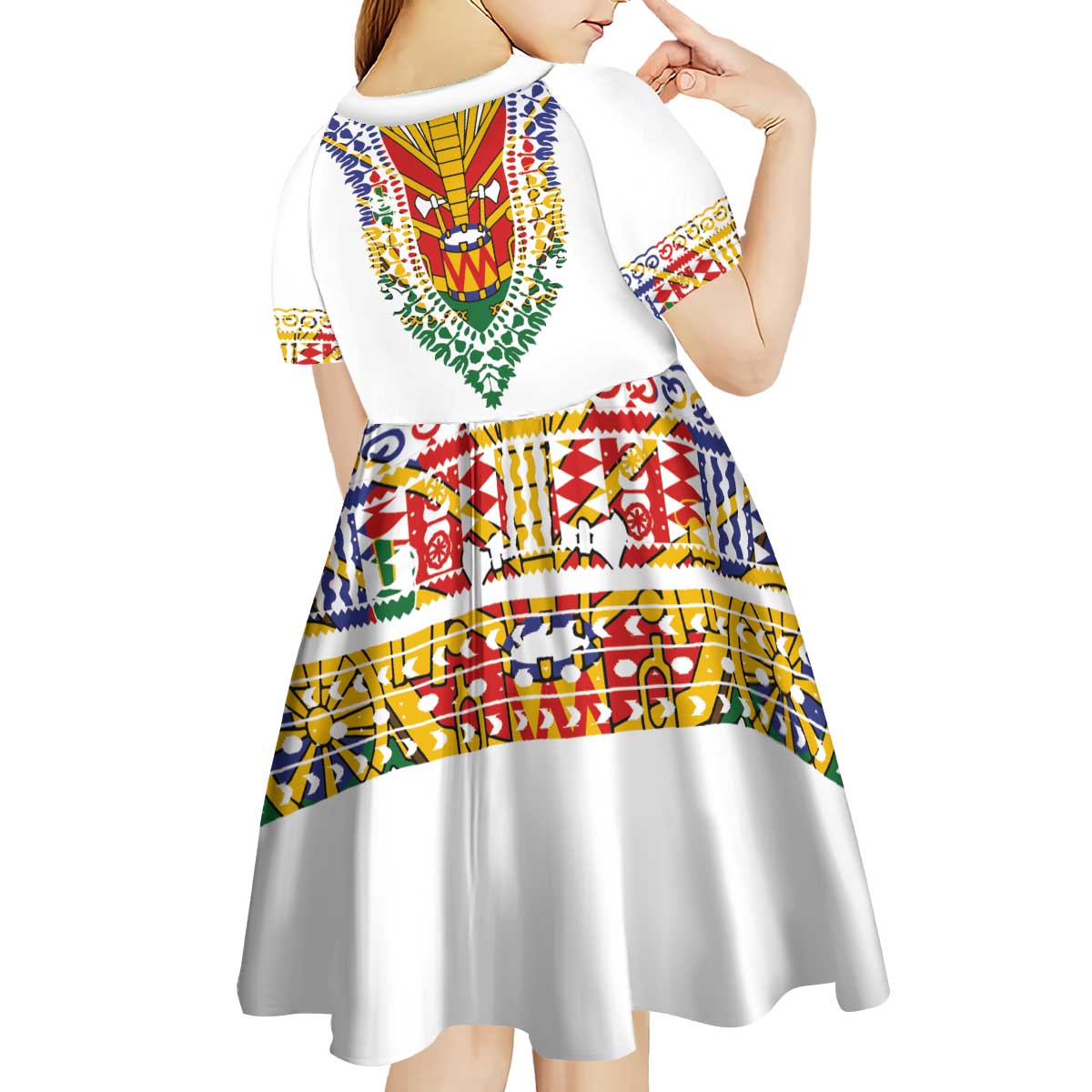 Haiti Flag Traditional Dashiki Kid Short Sleeve Dress White Color - Polynesian Pride