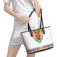 Haiti Flag Traditional Dashiki Leather Tote Bag White Color LT03 - Polynesian Pride