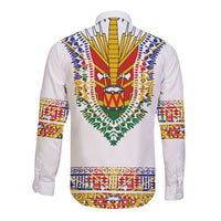 Haiti Flag Traditional Dashiki Long Sleeve Button Shirt White Color - Polynesian Pride