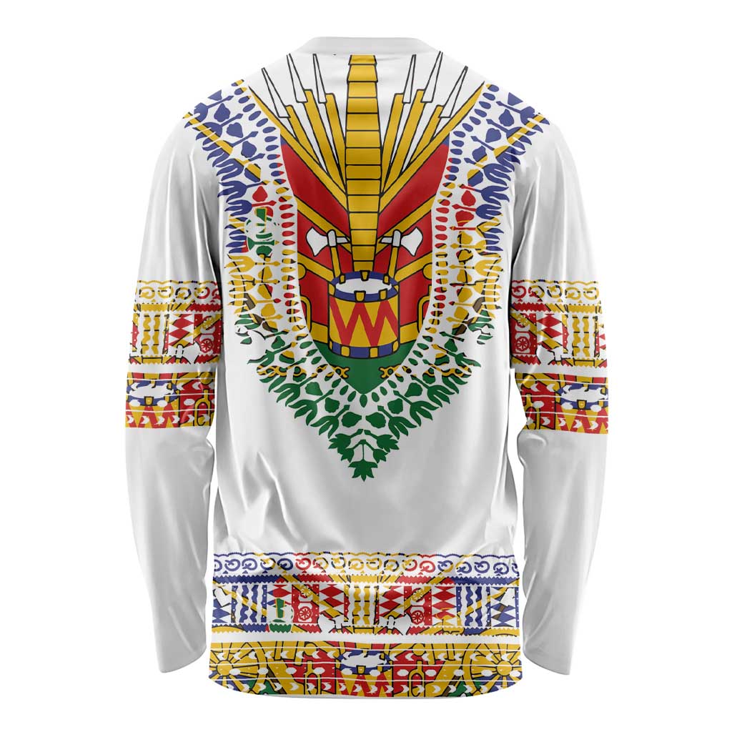 Haiti Flag Traditional Dashiki Long Sleeve Shirt White Color LT03 - Polynesian Pride