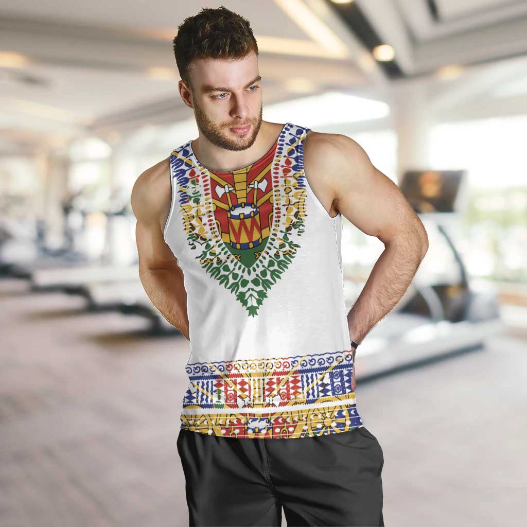 Haiti Flag Traditional Dashiki Men Tank Top White Color LT03 White - Polynesian Pride