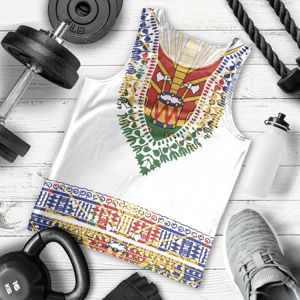 Haiti Flag Traditional Dashiki Men Tank Top White Color LT03 - Polynesian Pride