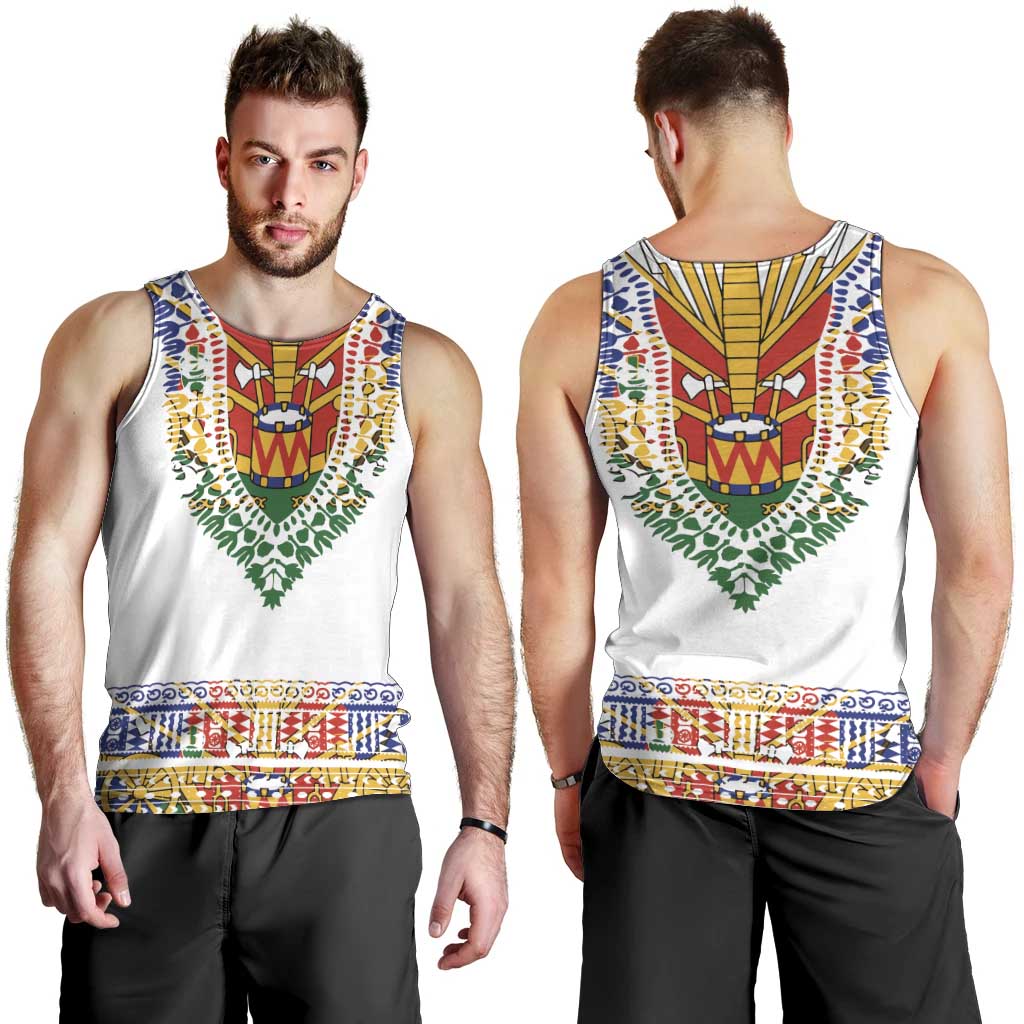 Haiti Flag Traditional Dashiki Men Tank Top White Color LT03 - Polynesian Pride