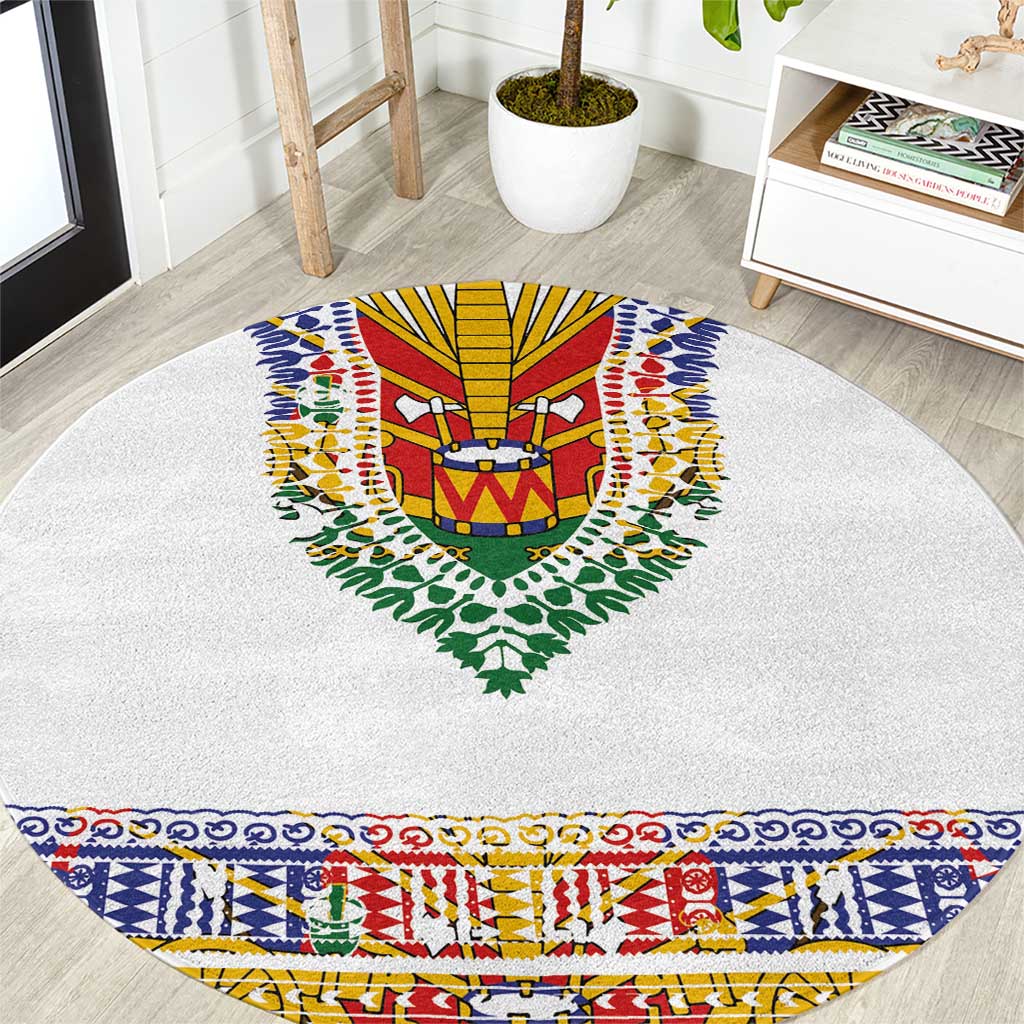 Haiti Flag Traditional Dashiki Round Carpet White Color LT03 White - Polynesian Pride