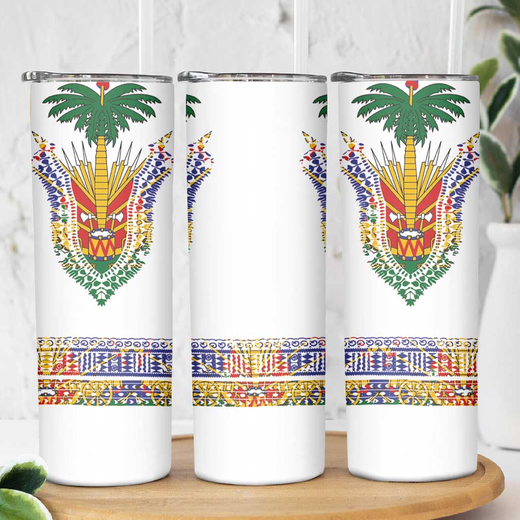 Haiti Flag Traditional Dashiki Skinny Tumbler White Color LT03 - Polynesian Pride