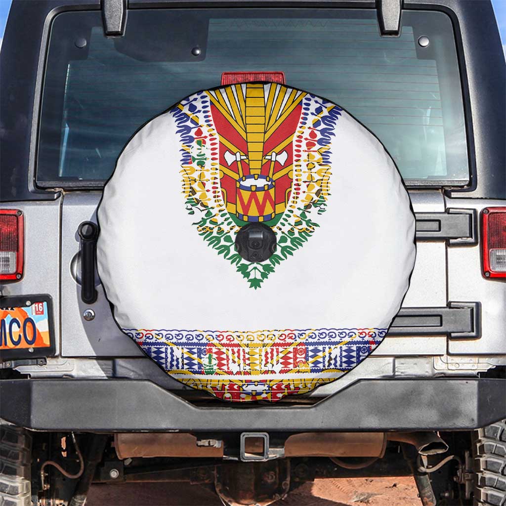 Haiti Flag Traditional Dashiki Spare Tire Cover White Color LT03 White - Polynesian Pride