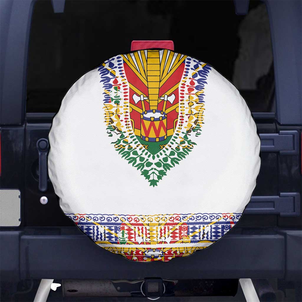 Haiti Flag Traditional Dashiki Spare Tire Cover White Color LT03 No hole White - Polynesian Pride