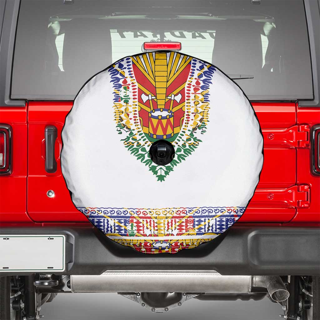 Haiti Flag Traditional Dashiki Spare Tire Cover White Color LT03 - Polynesian Pride