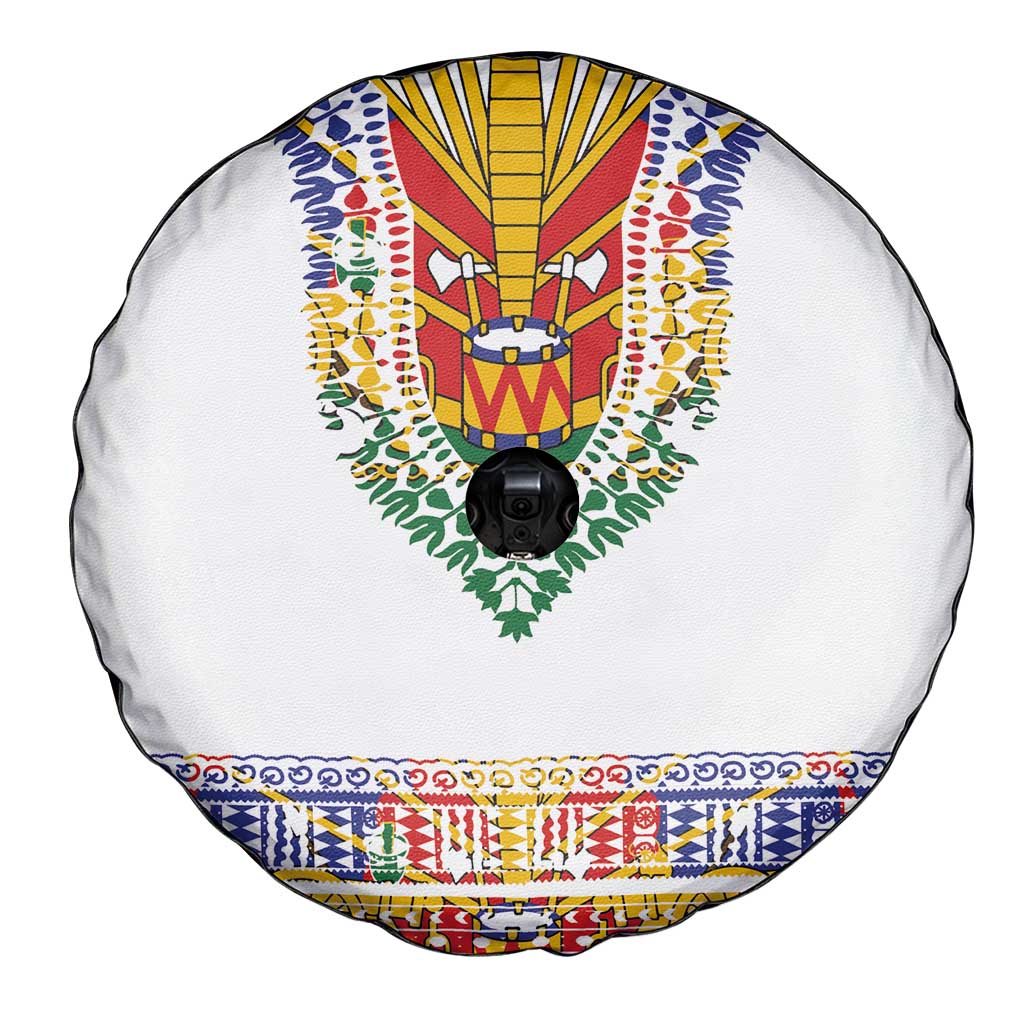 Haiti Flag Traditional Dashiki Spare Tire Cover White Color LT03 - Polynesian Pride