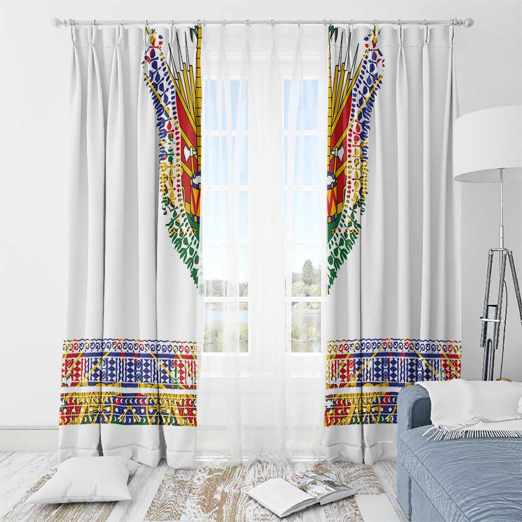 Haiti Flag Traditional Dashiki Window Curtain White Color - Polynesian Pride