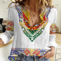 Haiti Flag Traditional Dashiki Women Casual Shirt White Color LT03 Female White - Polynesian Pride