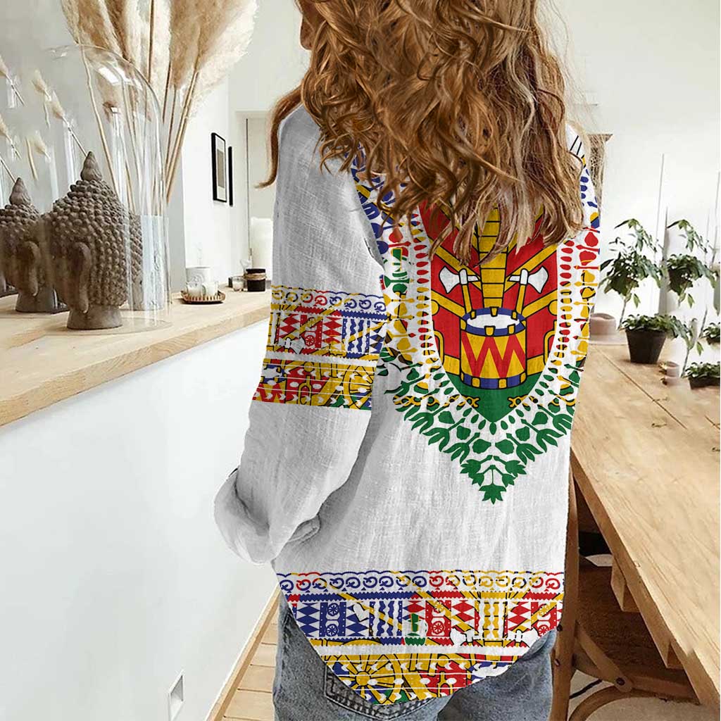 Haiti Flag Traditional Dashiki Women Casual Shirt White Color LT03 - Polynesian Pride