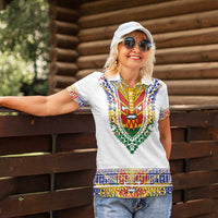 Haiti Flag Traditional Dashiki Women Polo Shirt White Color - Polynesian Pride