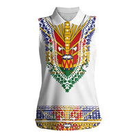 Haiti Flag Traditional Dashiki Women Sleeveless Polo Shirt White Color - Polynesian Pride