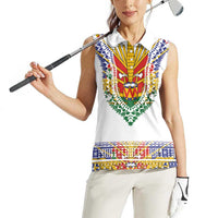 Haiti Flag Traditional Dashiki Women Sleeveless Polo Shirt White Color - Polynesian Pride