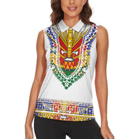 Haiti Flag Traditional Dashiki Women Sleeveless Polo Shirt White Color - Polynesian Pride