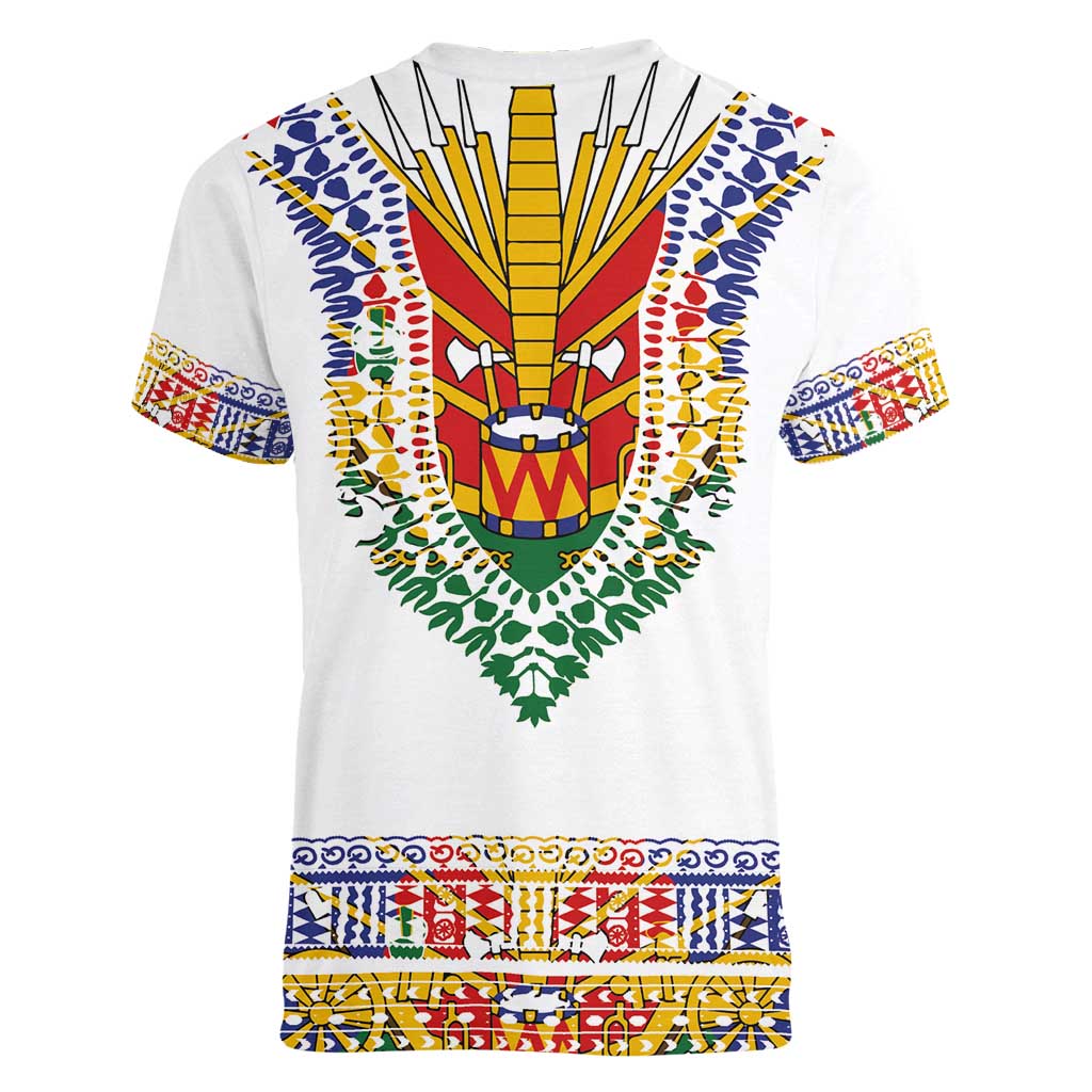 Haiti Flag Traditional Dashiki Women V-Neck T-Shirt White Color - Polynesian Pride