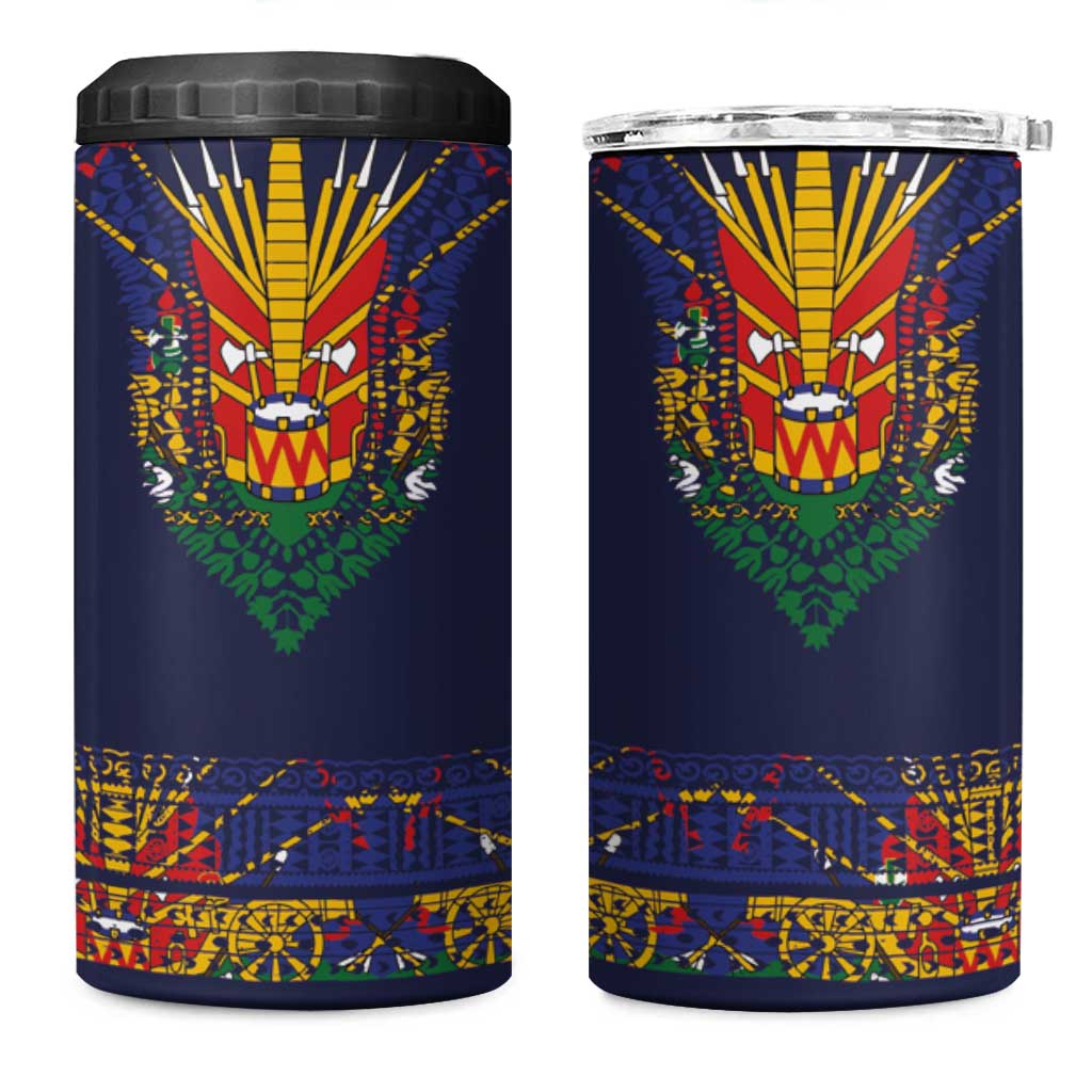Haiti Flag Traditional Dashiki 4 in 1 Can Cooler Tumbler Black Color LT03 One Size: 16 oz Black - Polynesian Pride
