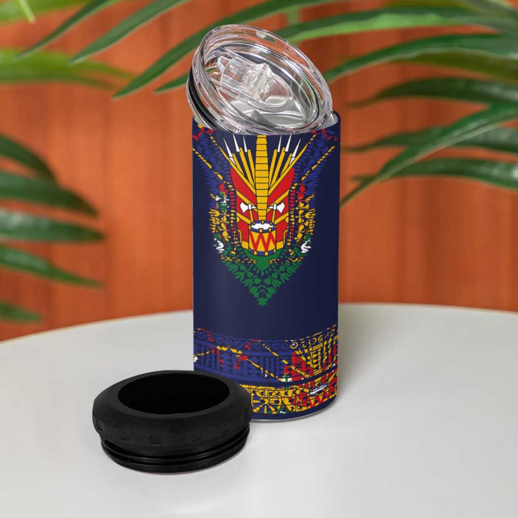 Haiti Flag Traditional Dashiki 4 in 1 Can Cooler Tumbler Black Color LT03 - Polynesian Pride