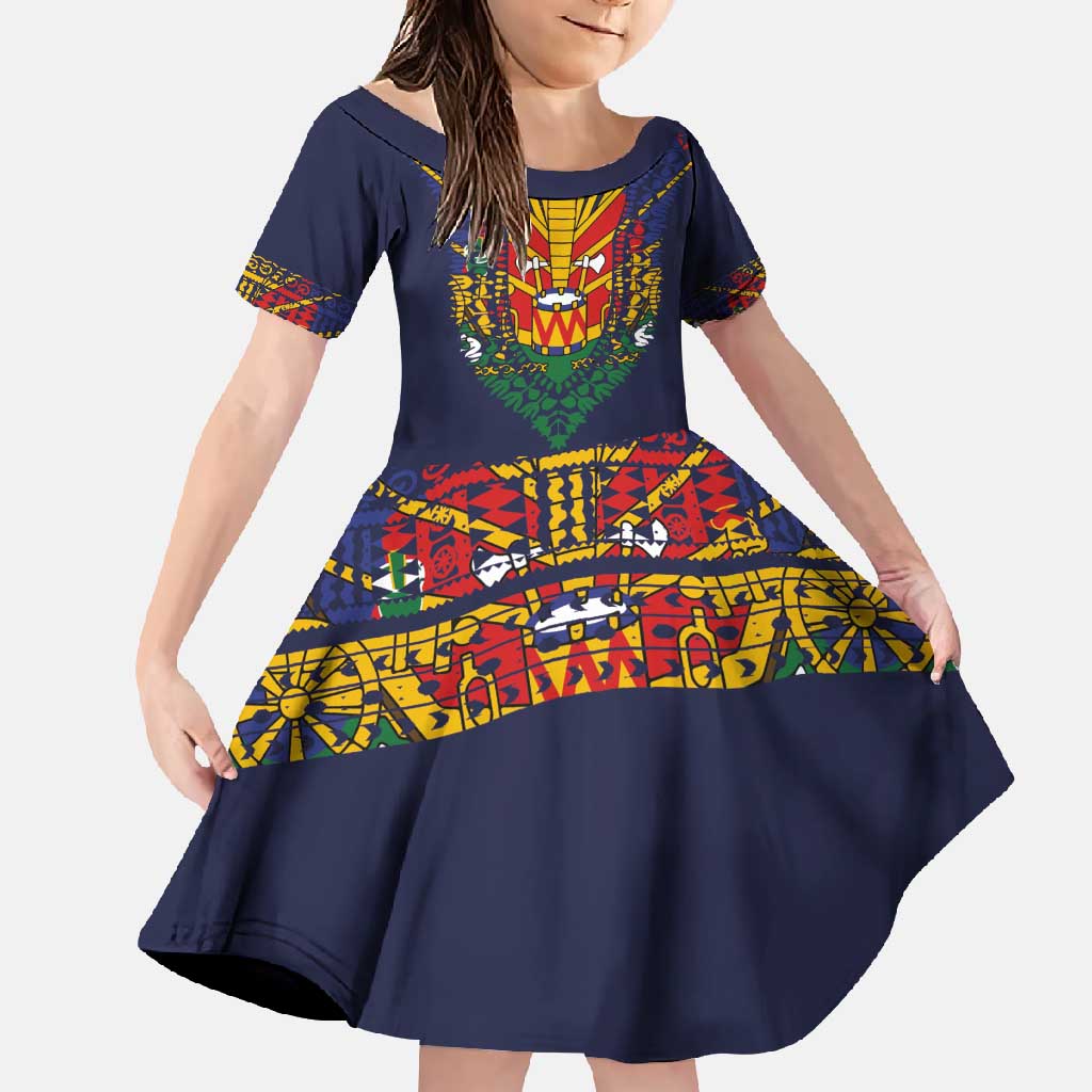 Haiti Flag Traditional Dashiki Family Matching Mermaid Dress and Hawaiian Shirt Black Color LT03 Daughter's Dress Black - Polynesian Pride