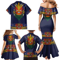Haiti Flag Traditional Dashiki Family Matching Mermaid Dress and Hawaiian Shirt Black Color LT03 - Polynesian Pride