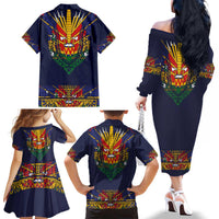 Haiti Flag Traditional Dashiki Family Matching Off The Shoulder Long Sleeve Dress and Hawaiian Shirt Black Color LT03 - Polynesian Pride