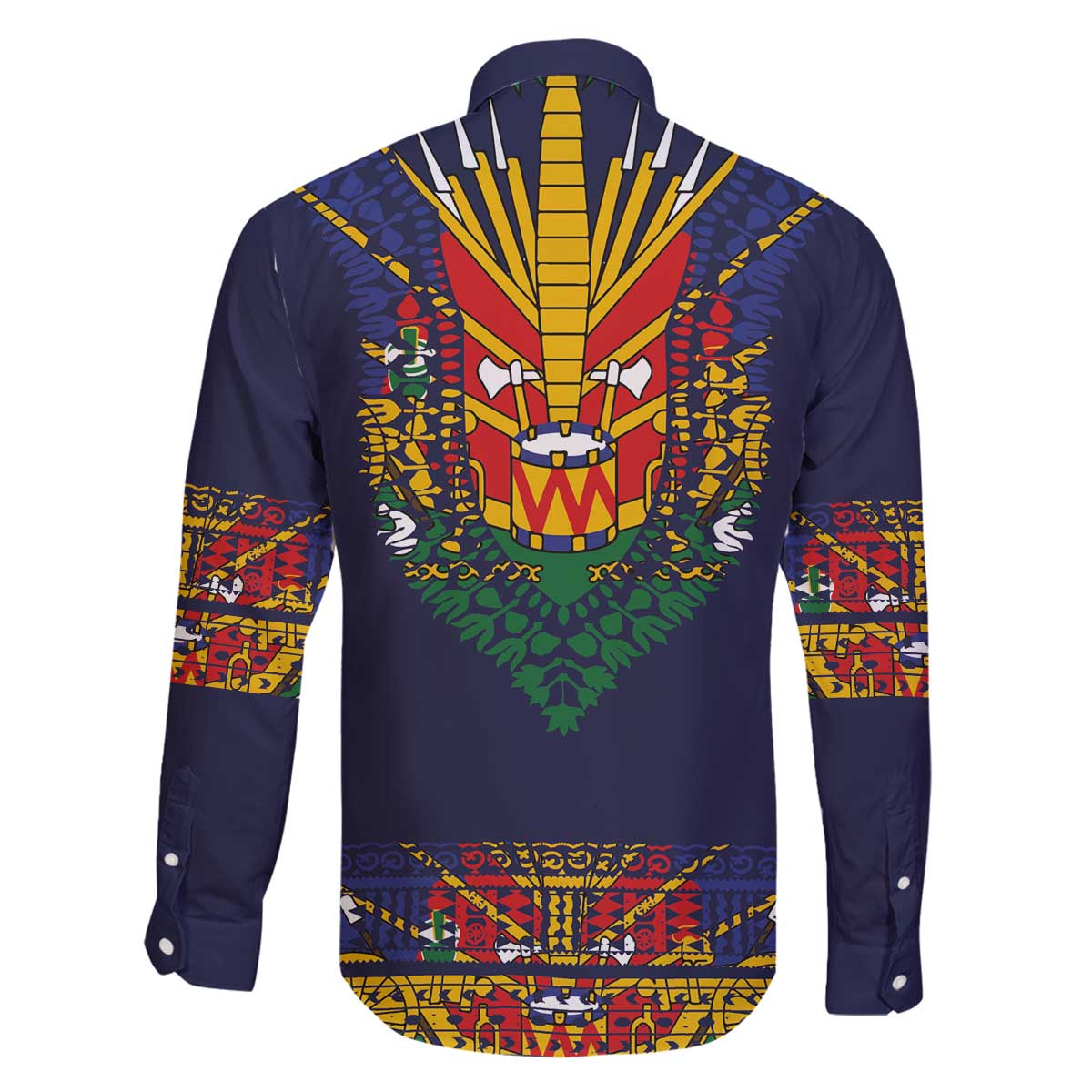Haiti Flag Traditional Dashiki Family Matching Off The Shoulder Long Sleeve Dress and Hawaiian Shirt Black Color LT03 - Polynesian Pride